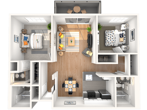 Floor plan for 2 beds, 2 baths, 863 sqft